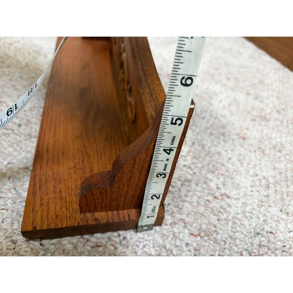 Vintage Carved Oak Wood Floating Wall Shelf Decorative Scrollwork 17.5 Inch